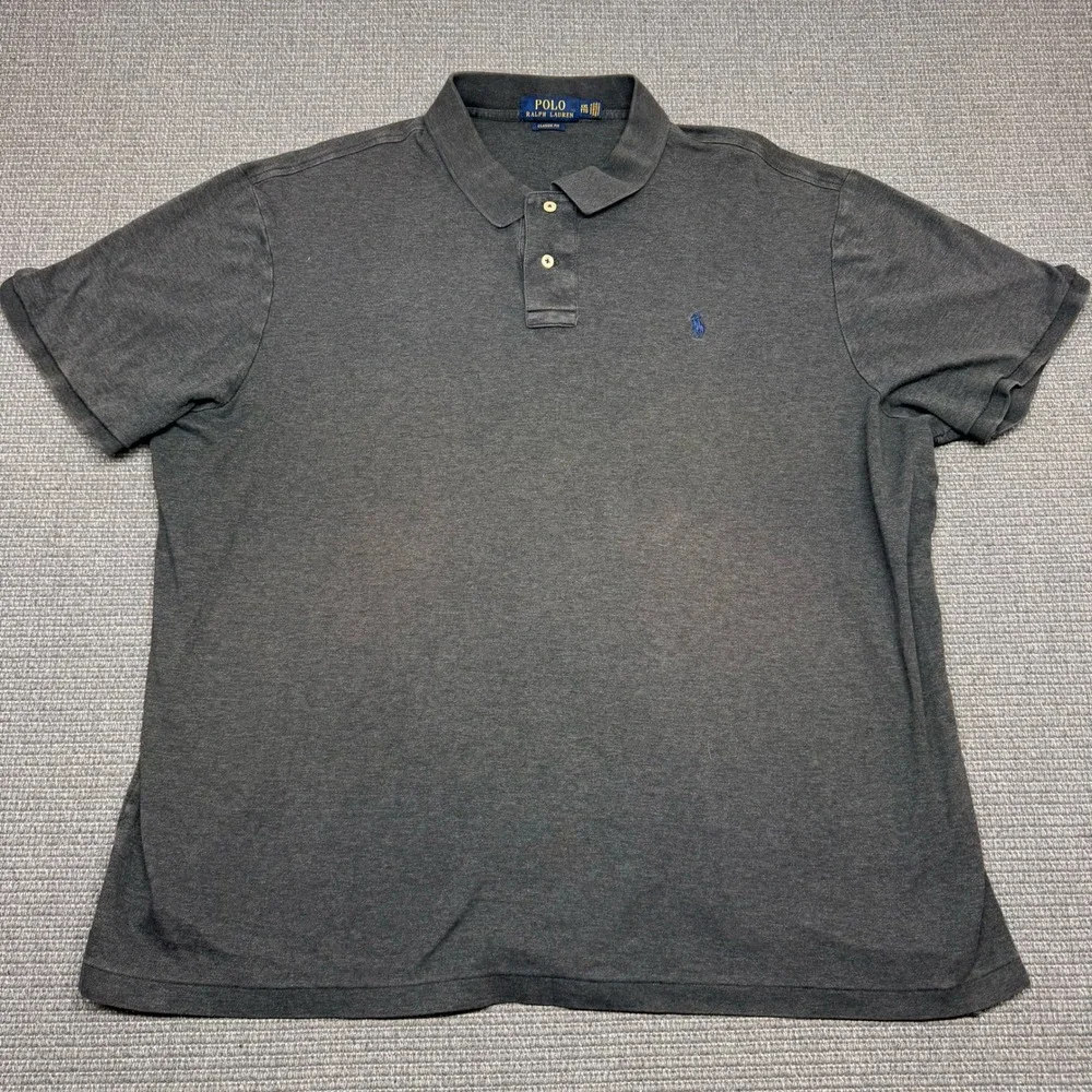 Polo Ralph Lauren Mens XXL Classic Fit Short Sleeve Polo Shirt Gray Blue Pony